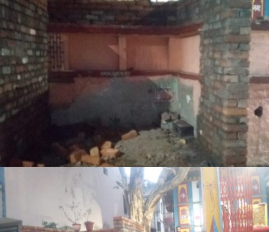 मंदिर की भूमि पर दबंग ने पुनः किया अवैध निर्माण शुरू