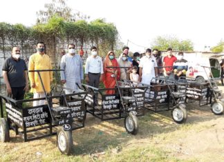 श्मशान घाटों में अंत्येष्टि हेतु लकड़ी ढोने की ट्रालियां भेंट