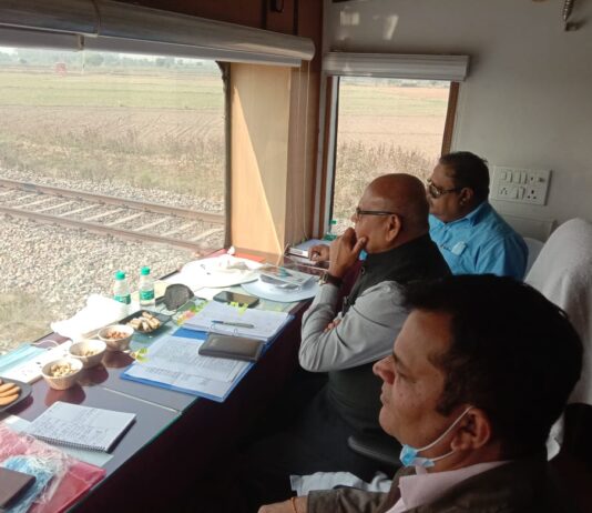 ऊसरगांव – चौंराह नव विद्युतिकृत एवं दोहरीकृत रेलखंड का निरीक्षण व 110 किमी प्रति घंटा से स्पीड ट्रायल