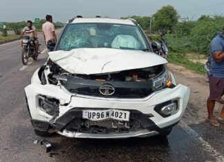 कानपुर -झांसी हाईवे पर कार की टक्कर से बाइक सवार की मौत