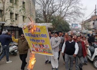 पुलिस ने झूमा झटकी कर अखण्ड बुंदेलखंड के नौ सांसदों के पुतले झटके