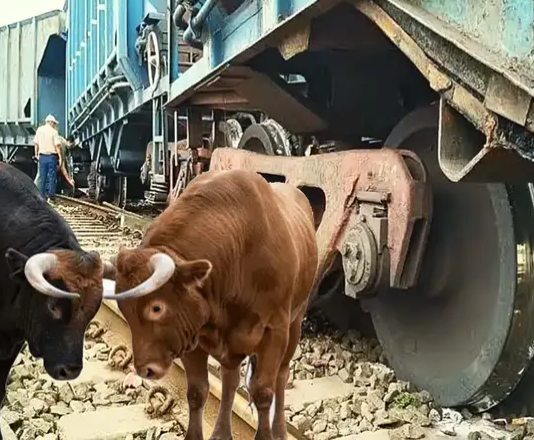 दो सांडों की लड़ाई में मालगाड़ी के डिब्बा ने पटरी छोड़ी