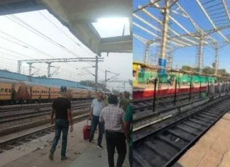 ग्वालियर रेलवे स्टेशन पर बादलनुमा छत के लिए कटिंग के दौरान गिरा भारी प्लास्टर