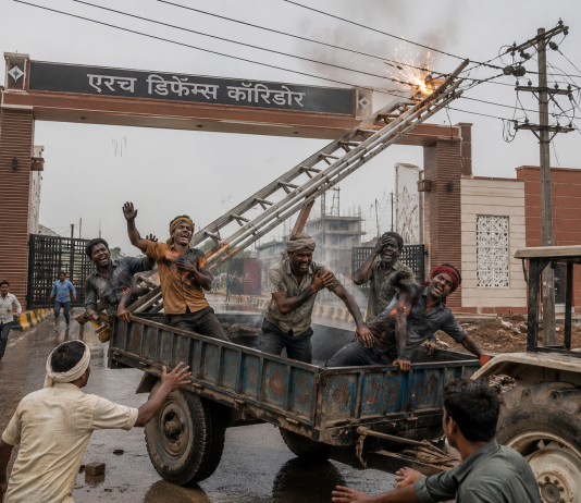 एरच के डिफेंस कॉरिडोर में हाईटेंशन लाइन के करंट से 5 मजदूर झुलसे, एक की मौत